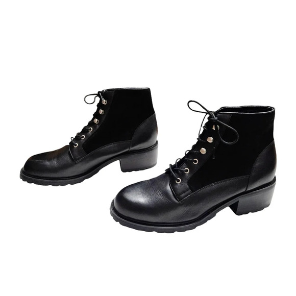 Jones New York Sport‎ Women Sz 10 Black Leather Chunky Heel Lace-up Ankle Bootie - Picture 1 of 15